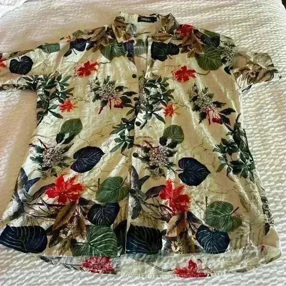 JOGAL Hawaiian Shirt Aloha Allover Floral Print Cotton Lightweight Sz L - Picture 1 of 3